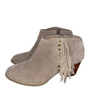 Vionic Taupe suede Faros Fringe Western side zip heeled Ankle Boots Bootie 10